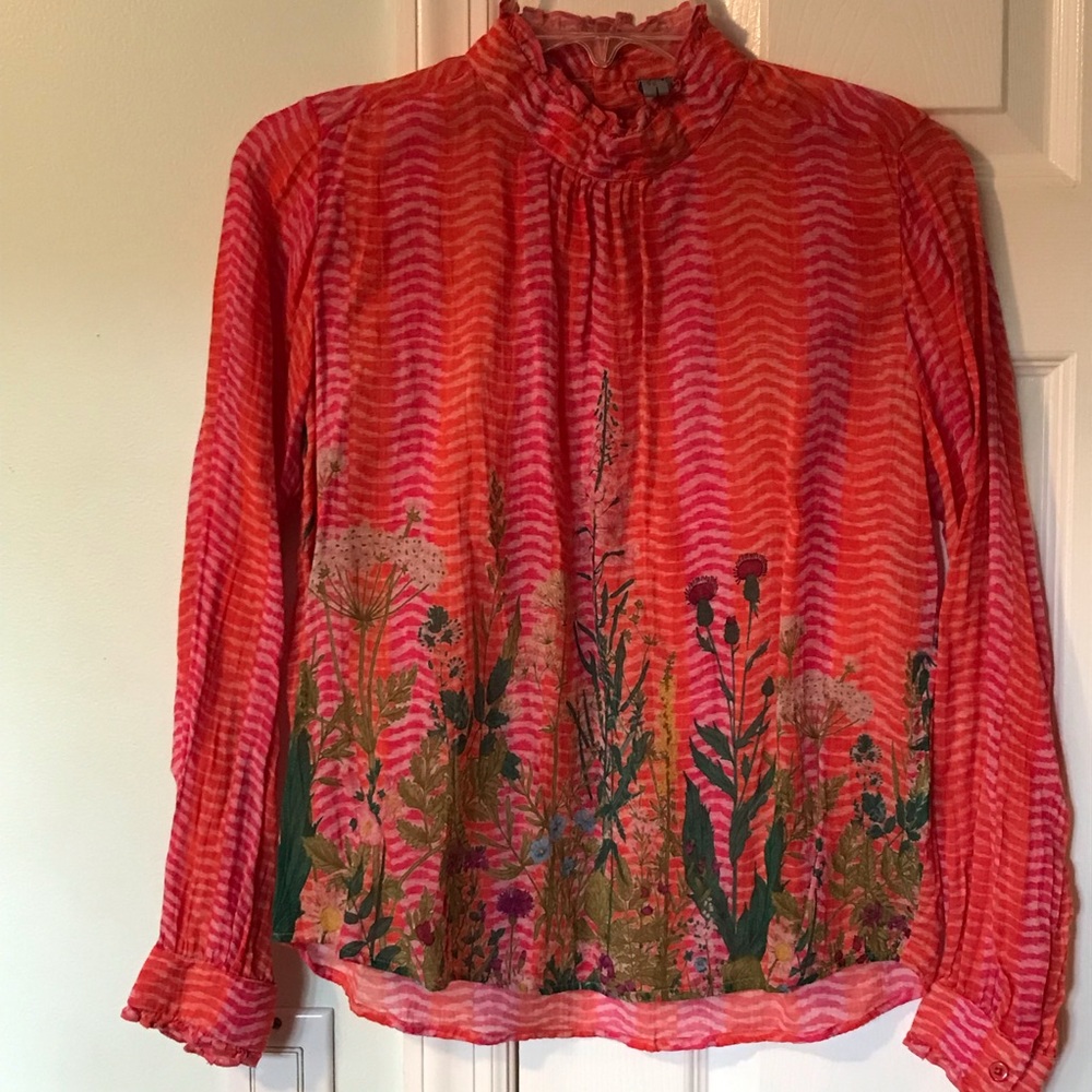 Blank London High Neck Button Back Floral border Orange /  Pink Women's Top XXS